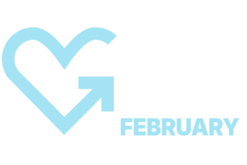 Blue love heart and the words Dignity Action Month February